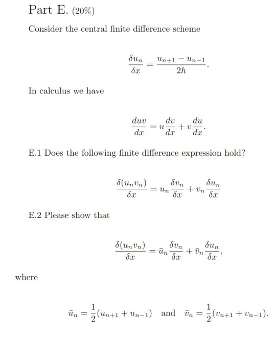 Solved Part E 20 Consider The Central Finite Difference 4413