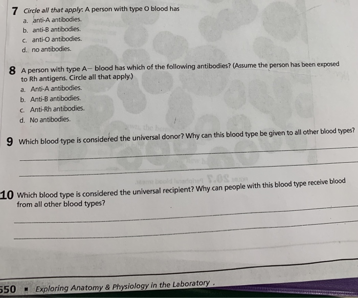 Solved 7 Circle all that apply A person with type O blood | Chegg.com