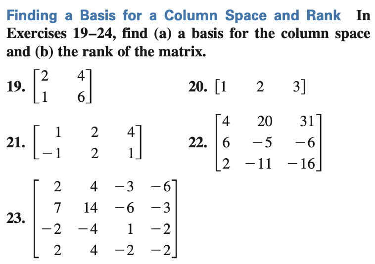 Solved Finding a Basis for a Column Space and Rank , ﻿find | Chegg.com