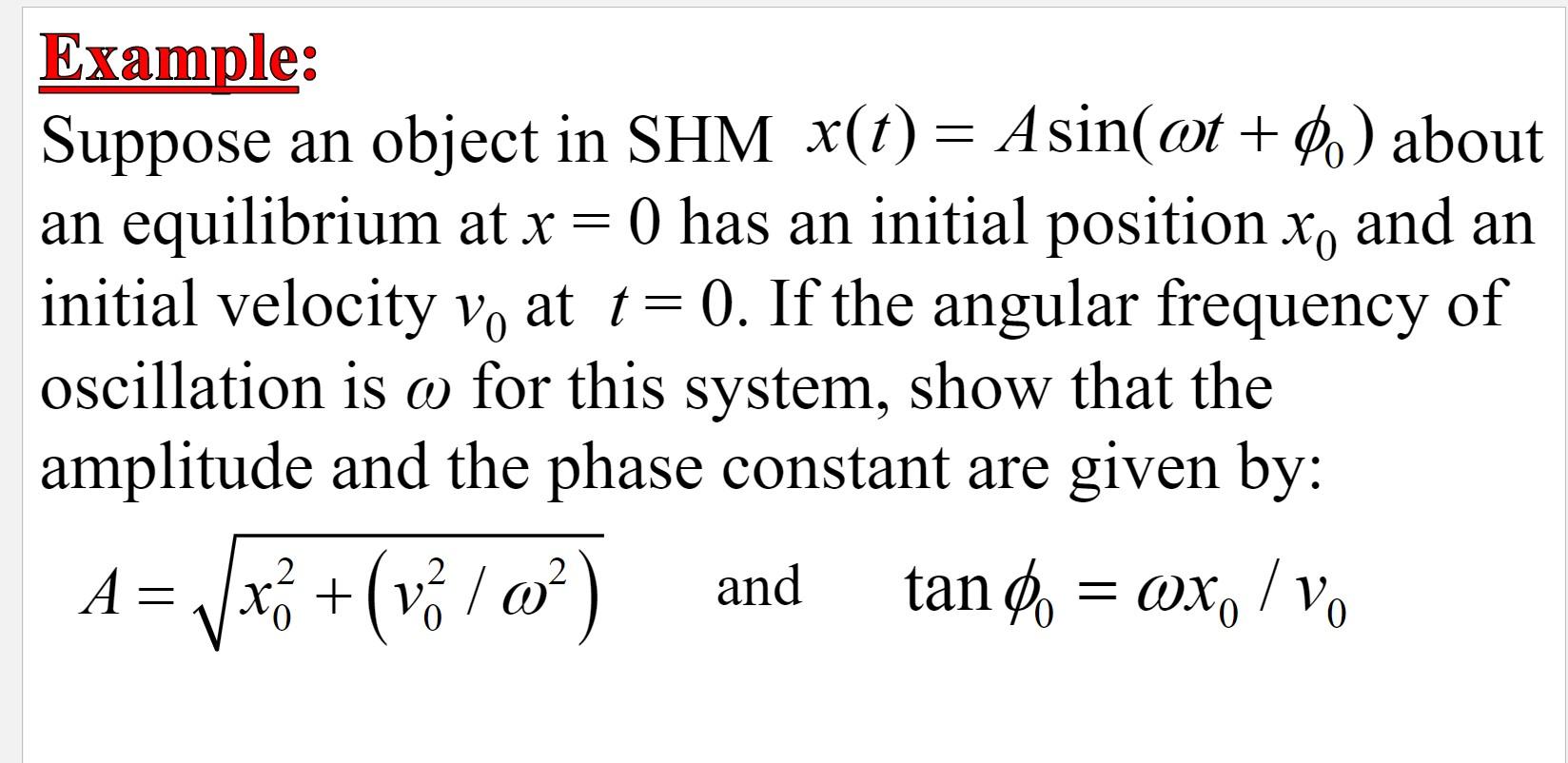 Solved = - = Example: Suppose an object in SHM X(t) = | Chegg.com