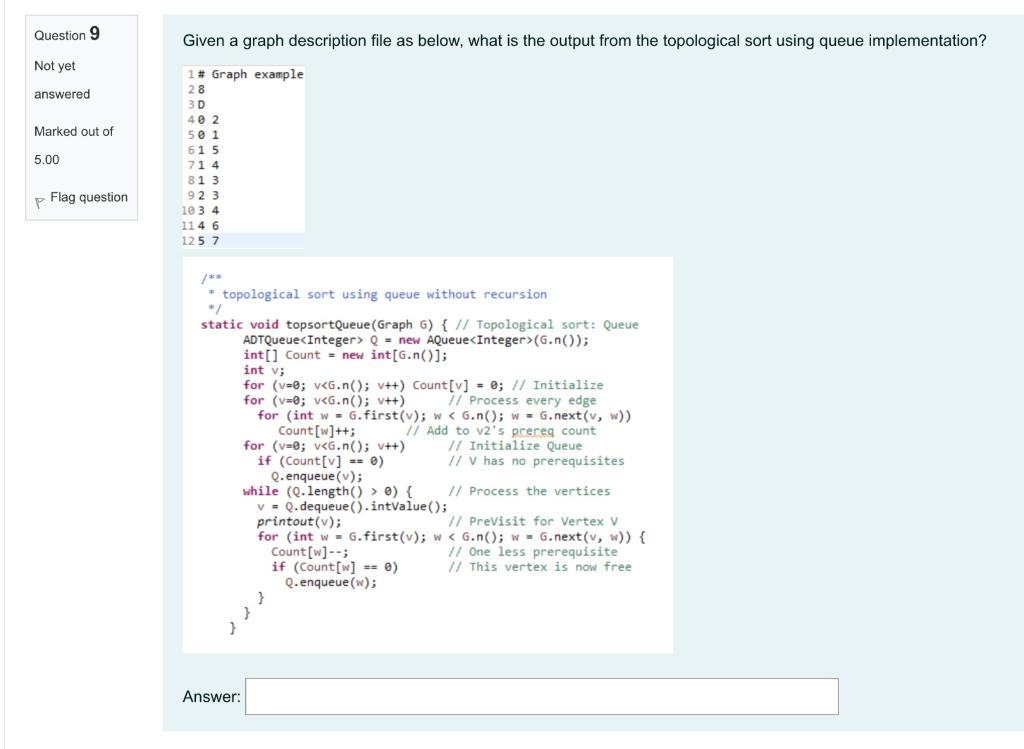 Solved Question 9 Given a graph description file as below, | Chegg.com