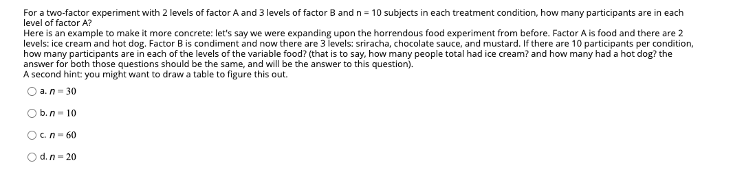 Solved For a two-factor experiment with 2 levels of factor A | Chegg.com