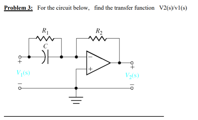 Solved Problem 3: For the circuit below, find the transfer | Chegg.com