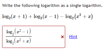 Solved Write the following logarithm as a single logarithm. | Chegg.com