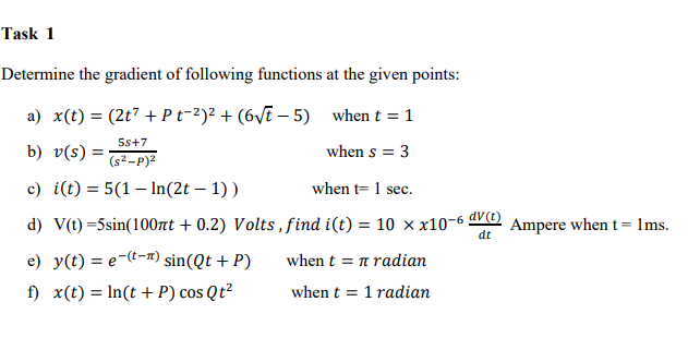 Solved Task 1 Determine the gradient of following functions | Chegg.com