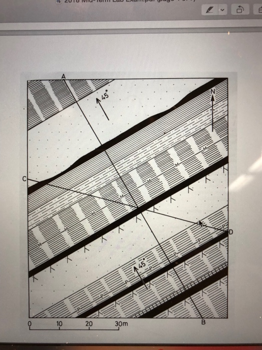 Solved This figure (next page) is a geologic map in an area | Chegg.com