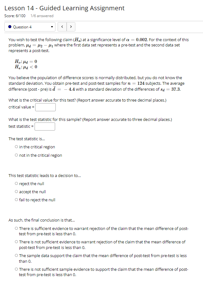 Solved Lesson 14 - Guided Learning Assignment Score: 6/100 | Chegg.com