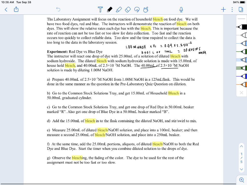 Solved 1. Calculate the concentration of the bleach using