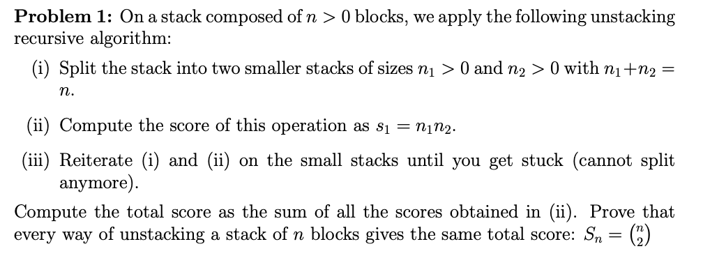 Solved Problem 1: On a stack composed of n > 0 blocks, we | Chegg.com