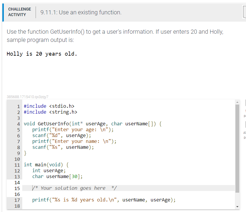 CHALLENGE ACTIVITY 9.11.1: Use an existing function. | Chegg.com