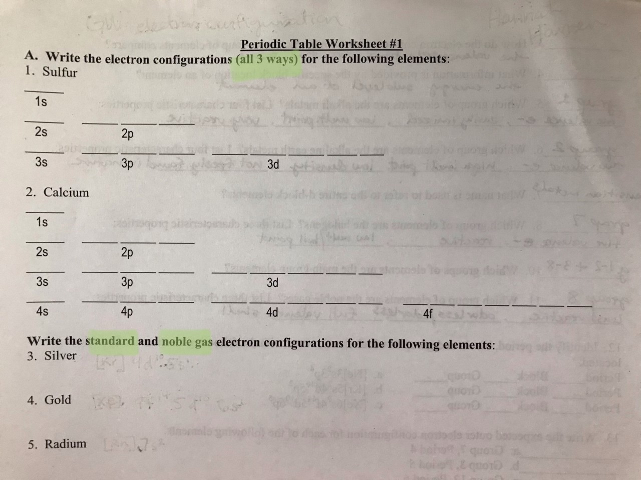 Solved Periodic Table Worksheet #1 A. Write the electron | Chegg.com