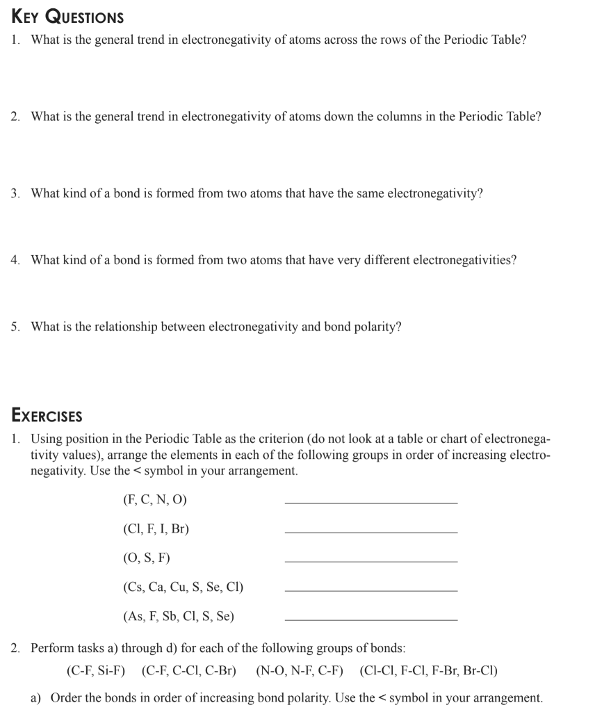 Solved Key Questions 1 What Is The General Trend In Elec Chegg Com