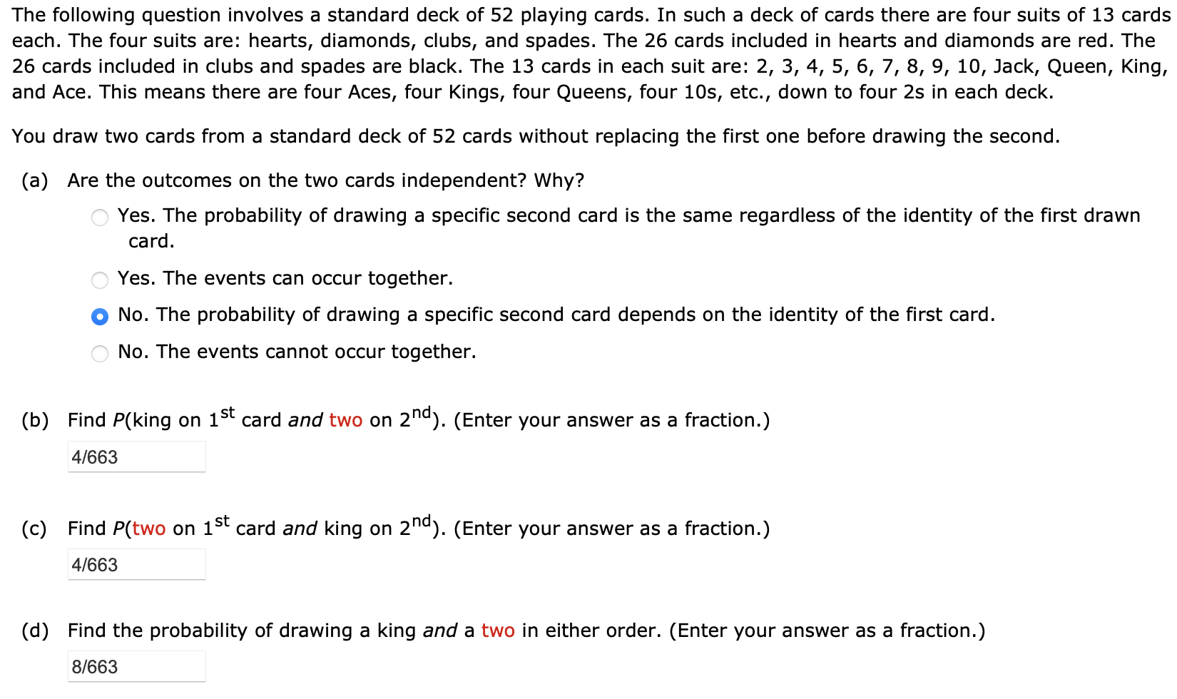 Solved the following question involves a standard deck of 52 chegg