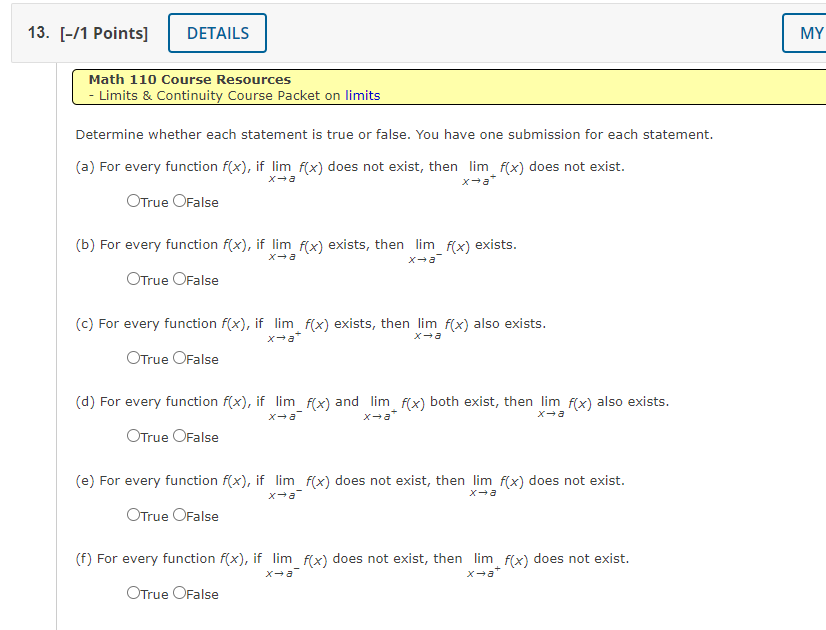 Solved Determine whether each statement is true or false. | Chegg.com