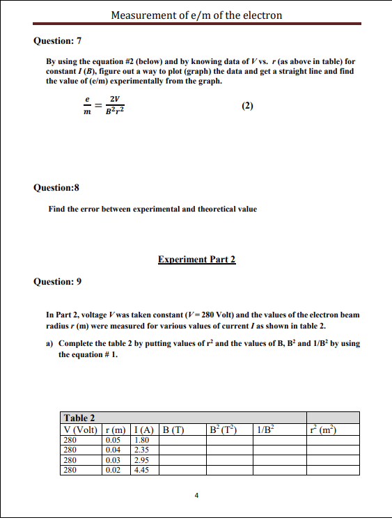 Solved Measurement Of E M Of The Electron Circuit Connect Chegg Com