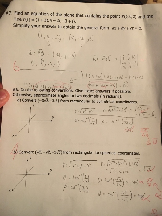 Solved #7. Find an equation of the plane that contains the | Chegg.com