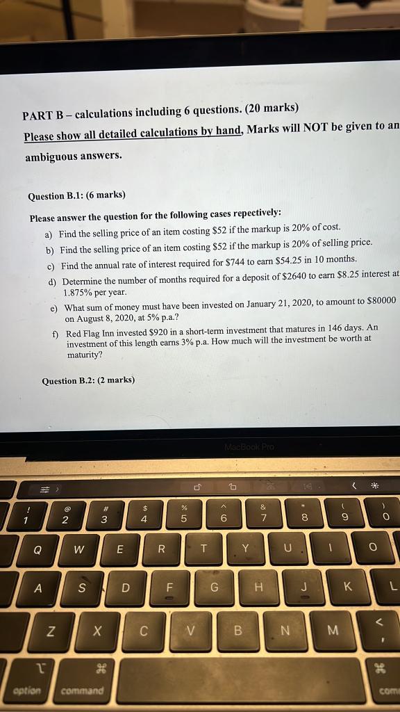 Solved PART B - Calculations Including 6 Questions. (20 | Chegg.com