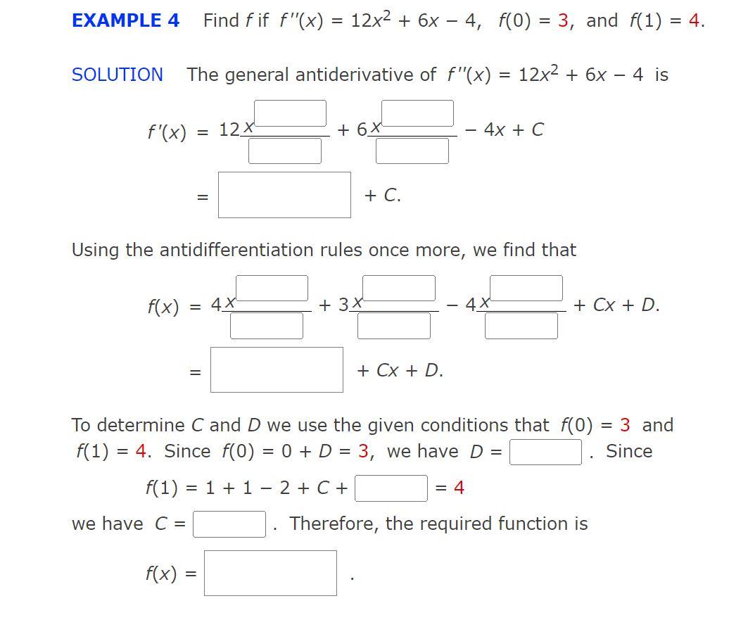 Solved Example 4 Find F If F′′ X 12x2 6x−4 F 0 3 And