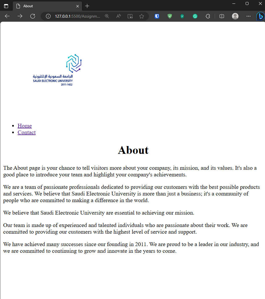 Solved Write an HTML file that creates the About web | Chegg.com image.