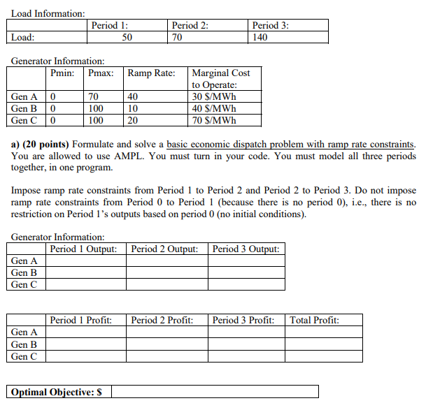 Load Information: Period 1: Load: 50 Period 2: 70 | Chegg.com