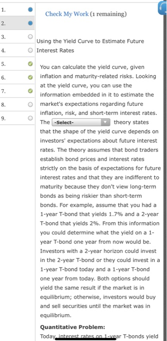Solved Check My Work (1 remaining) Using the Yield Curve to | Chegg.com