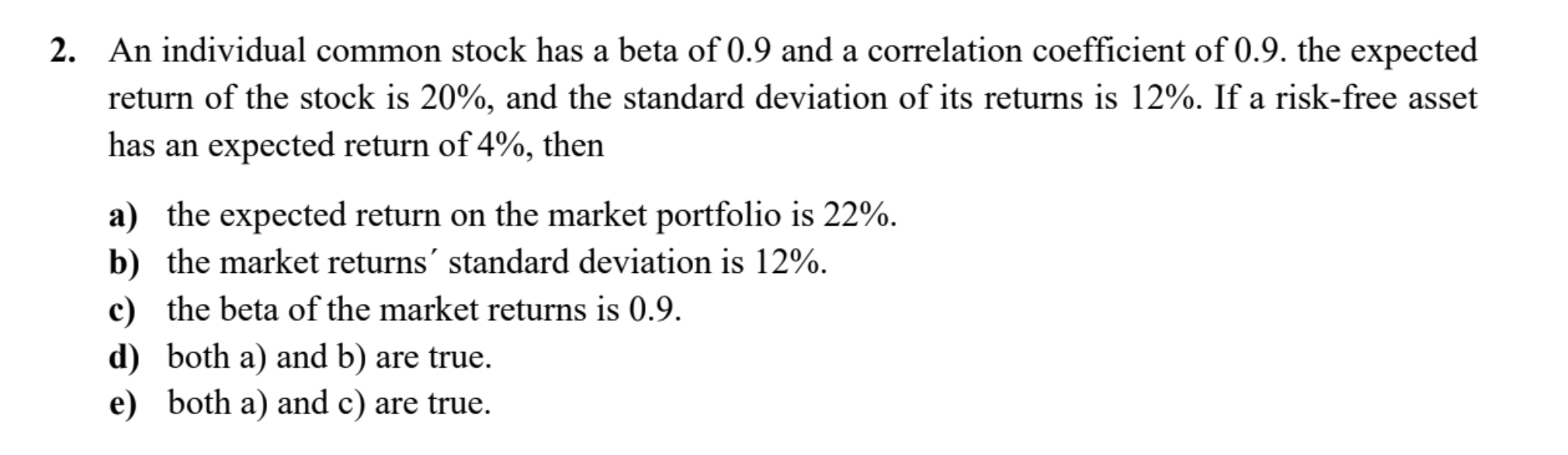 Solved An individual common stock has a beta of 0.9 and a