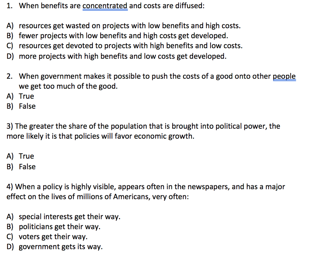 Solved 1. When benefits are concentrated and costs are