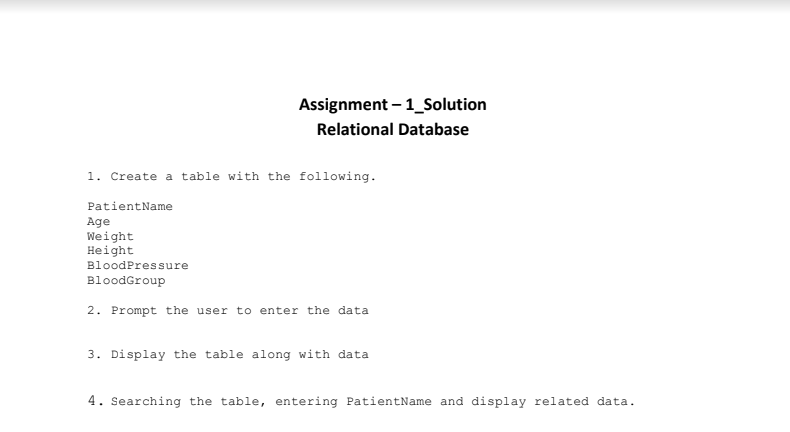 Solved Assignment - 1_Solution Relational Database 1. Create | Chegg.com