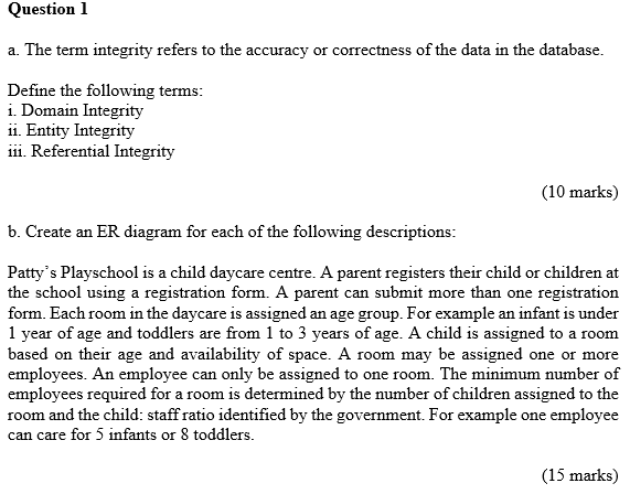 Solved Question 1 a. The term integrity refers to the | Chegg.com