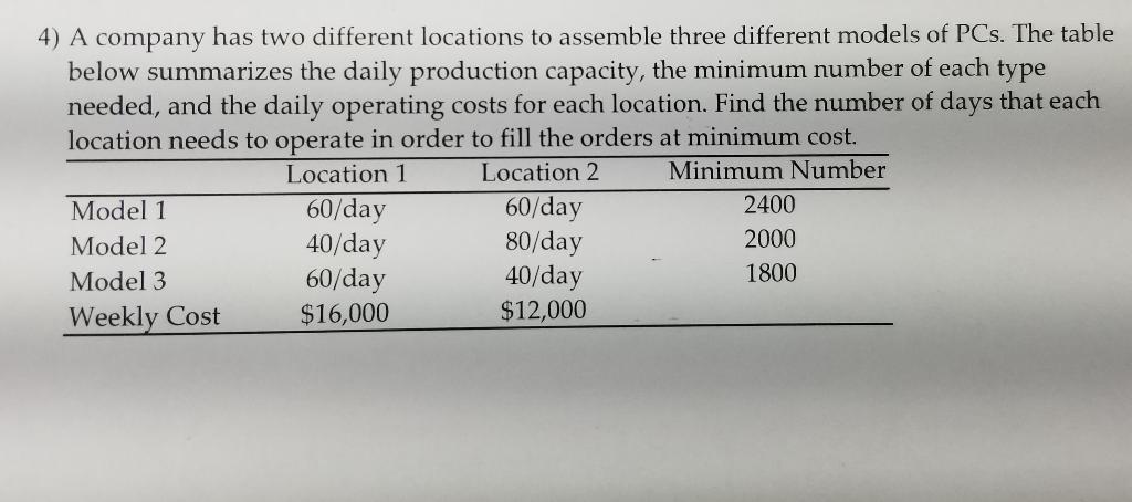 Solved 4) A Company Has Two Different Locations To Assemble | Chegg.com