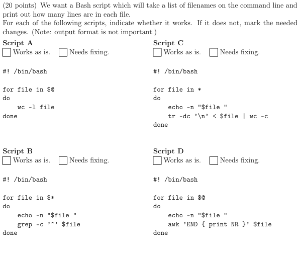 Solved 20 Points We Want A Bash Script Which Will Take A Chegg