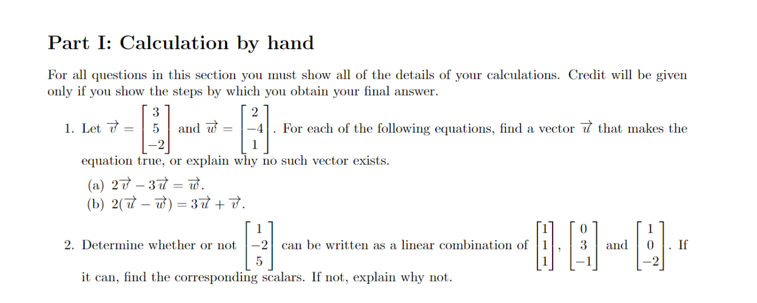 Solved Part I: Calculation by hand For all questions in this | Chegg.com