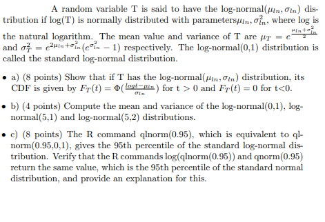 Solved A random variable T is said to have the | Chegg.com