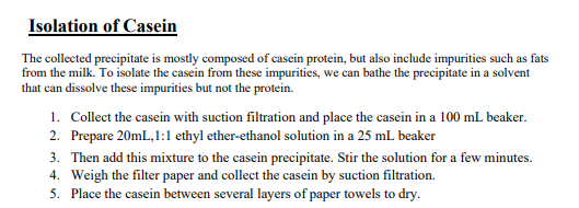 Solved Isolation of Casein from Milk Background There are | Chegg.com