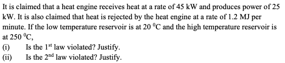 Solved It is claimed that a heat engine receives heat at a | Chegg.com