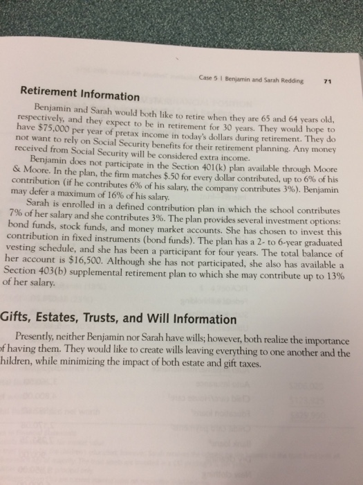 Sarah and Benjamin Redding Case Study - 5 | Chegg.com