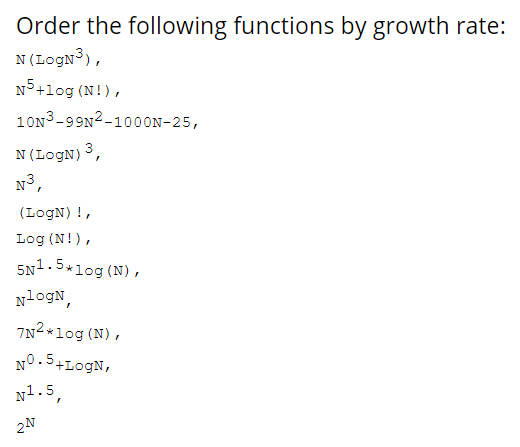 Solved Order The Following Functions By Growth Rate: N | Chegg.com