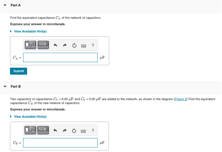 Part A Find the equivalent capacitance CA of the | Chegg.com