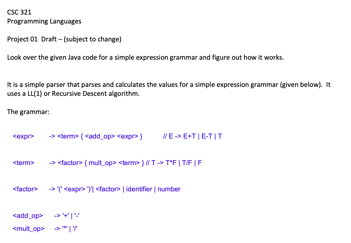 Solved CSC 321 Programming Languages Project 01 Draft – | Chegg.com