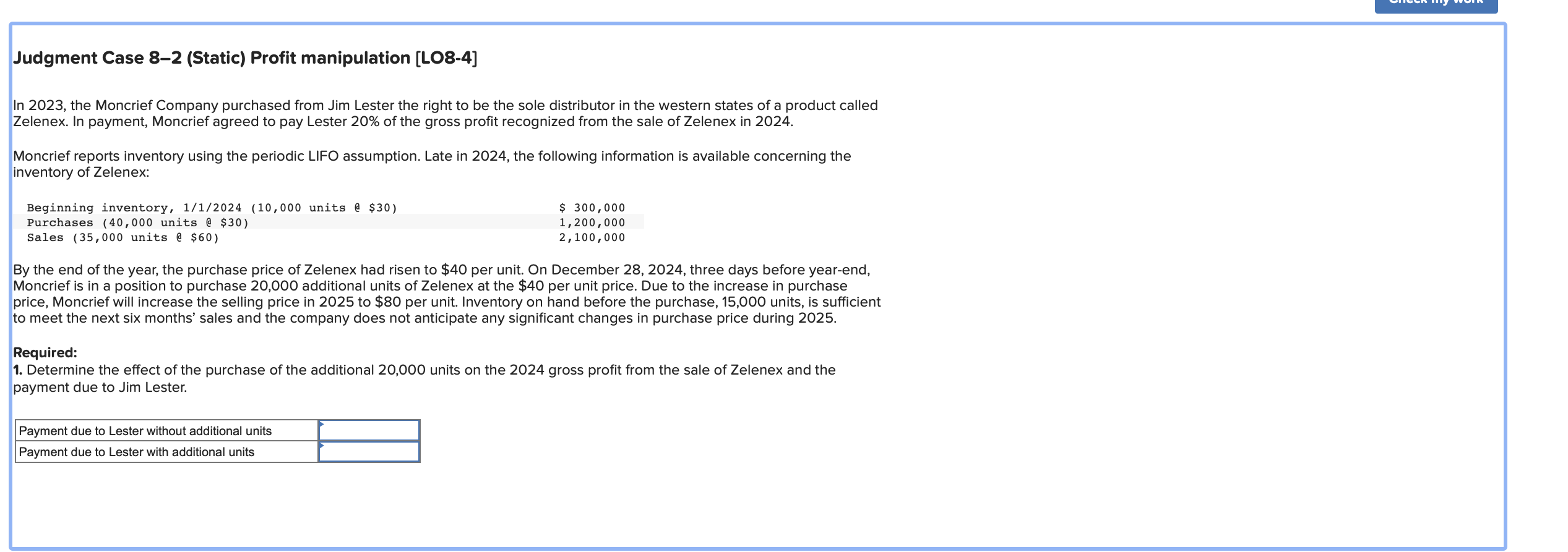 Solved Judgment Case 8-2 (Static) Profit manipulation