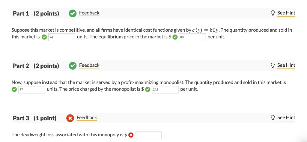 Solved 03 Question (5 points) Consider the following market | Chegg.com