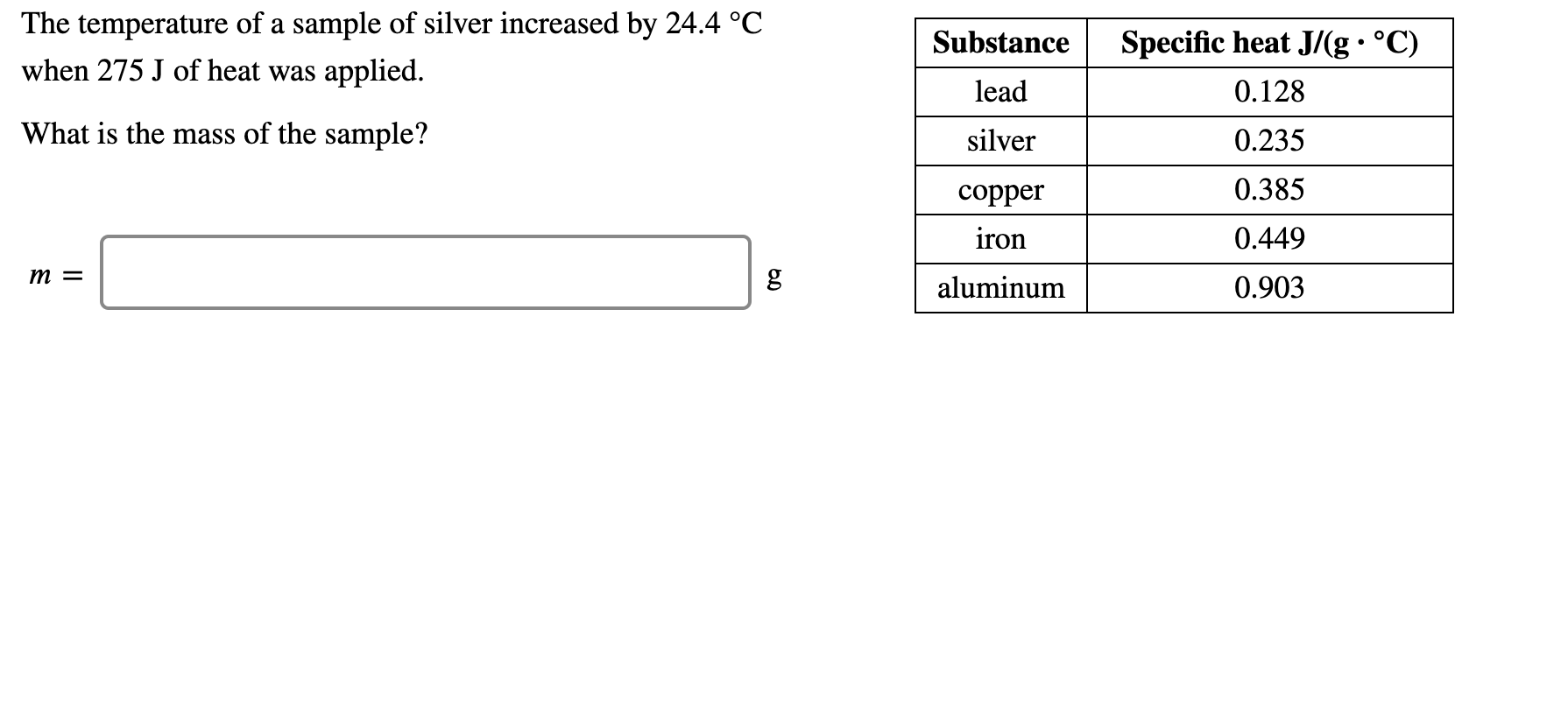 Solved The Temperature Of A Sample Of Silver Increased By Chegg Com