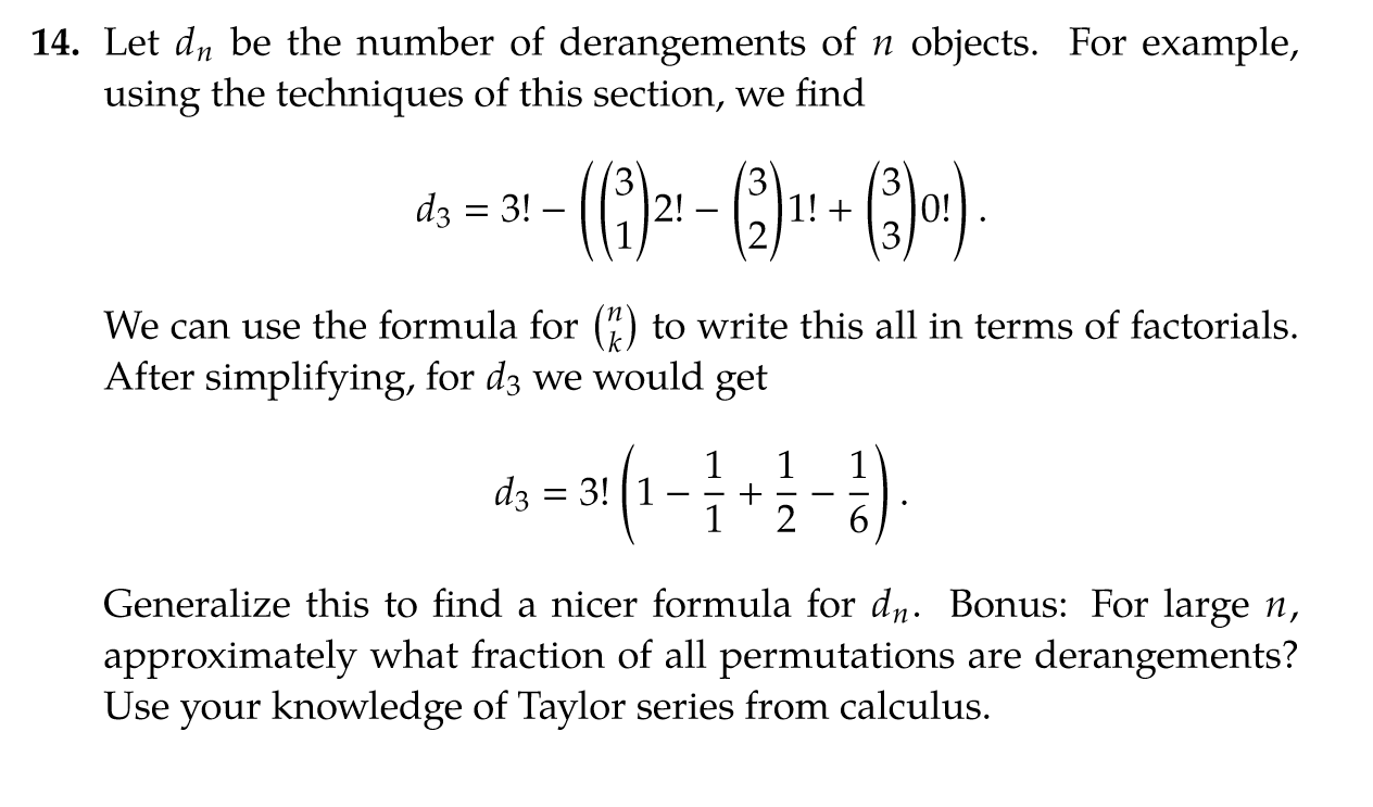 Solved 14. Let dn be the number of derangements of n | Chegg.com