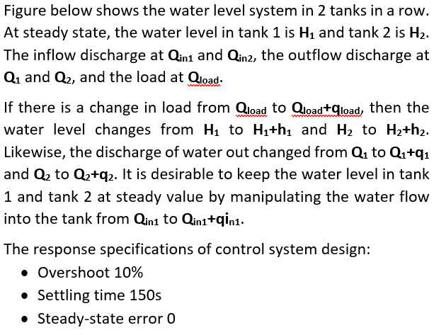 The case below is a water level system plant with | Chegg.com