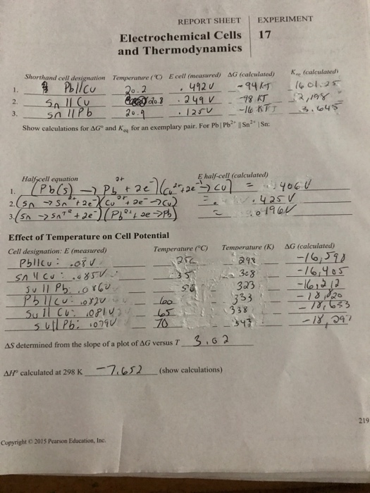 Solved: REPORT SHEET EXPERIMENT Electrochemical Cells And ... | Chegg.com