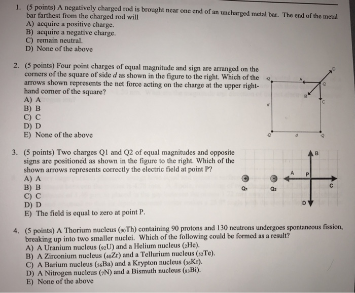 Solved 1. (5 points) A negatively charged rod is brought