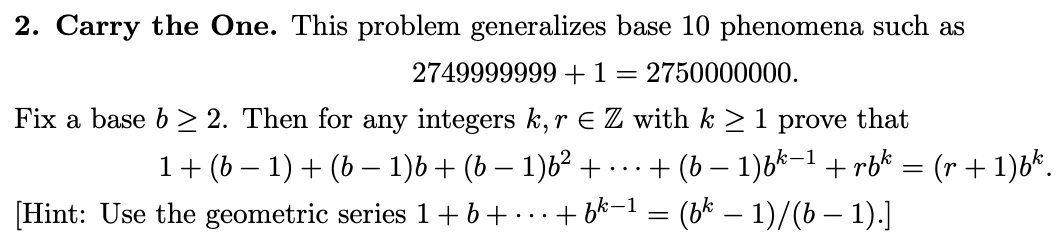 Solved 2. Carry the One. This problem generalizes base 10 | Chegg.com