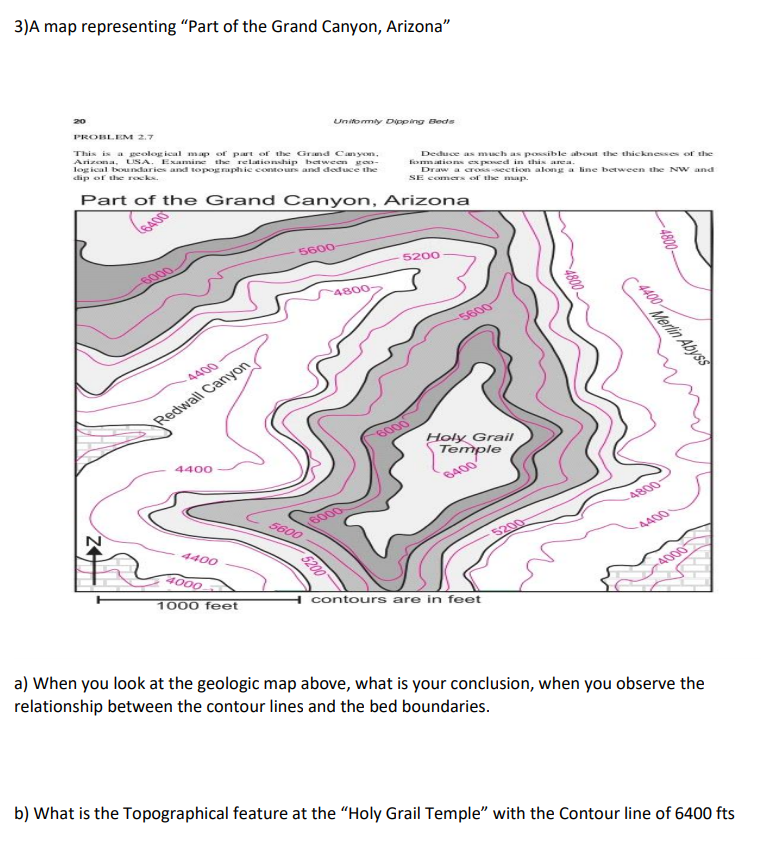 Solved 3) A map representing “Part of the Grand Canyon, | Chegg.com