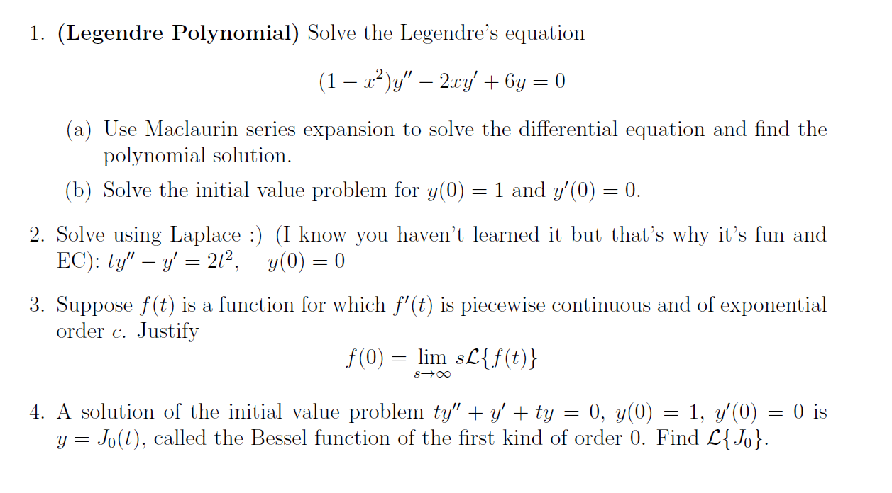 Solved 1 Legendre Polynomial Solve The Legendre S Equa Chegg Com