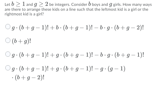 Solved Let B > 1 And 9 > 2 Be Integers. Consider B Boys And | Chegg.com